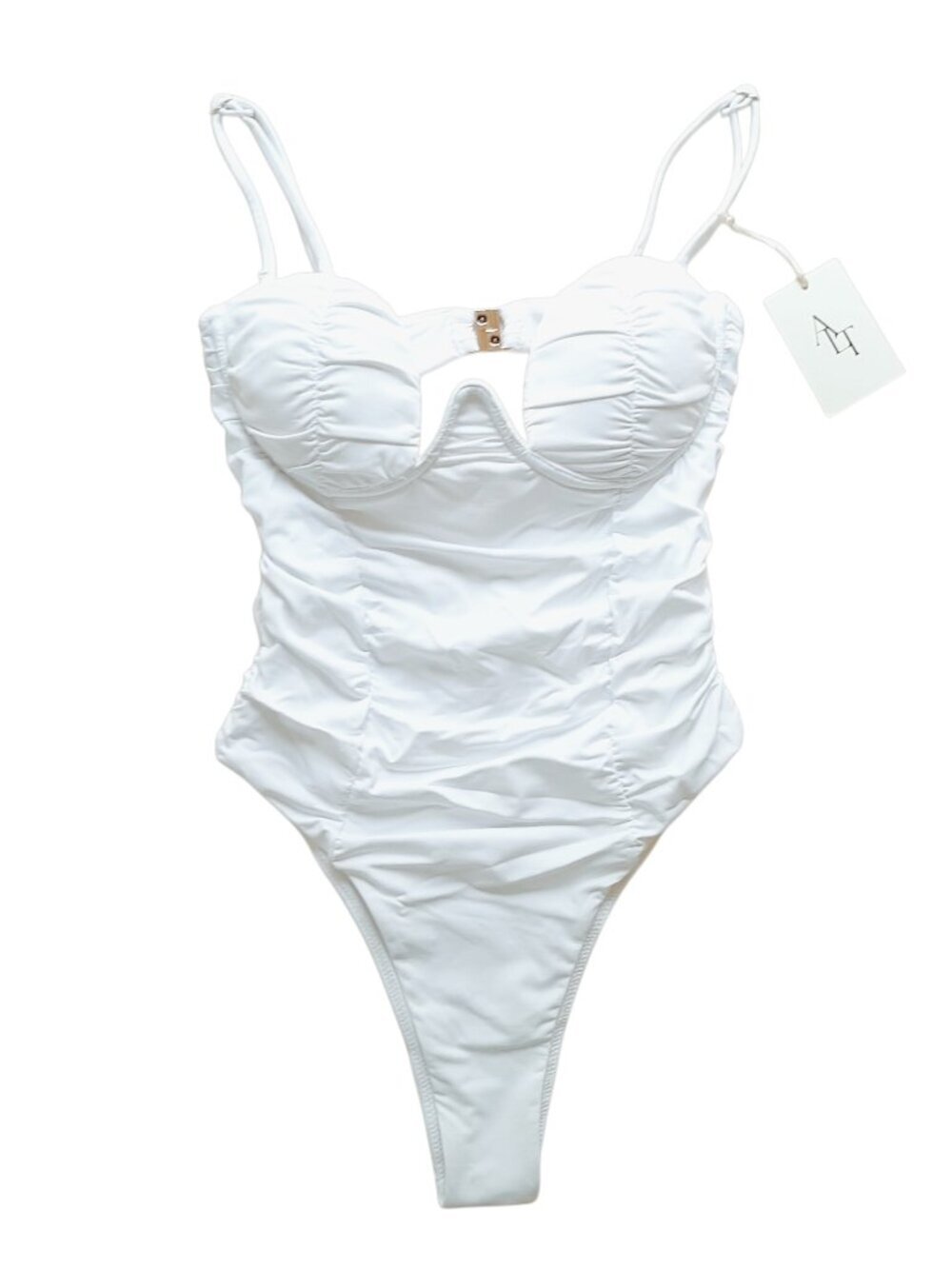 ALT Swim Women White Fleur Underwire Ruched One-Piece Swimsuit S